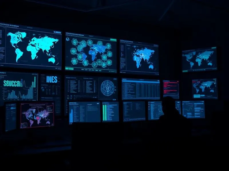 Security operations center with threat monitoring dashboards