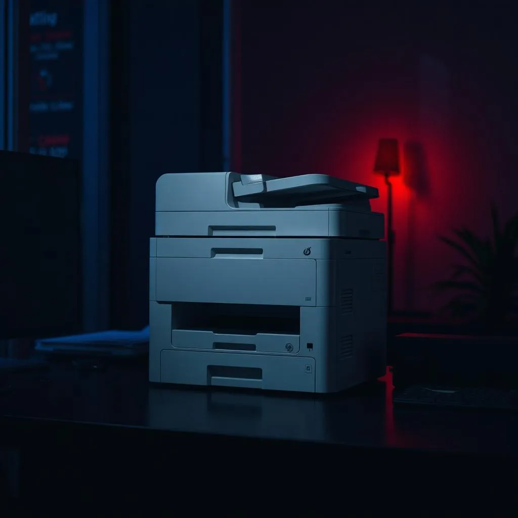 Professional multifunction printer in a dark modern office