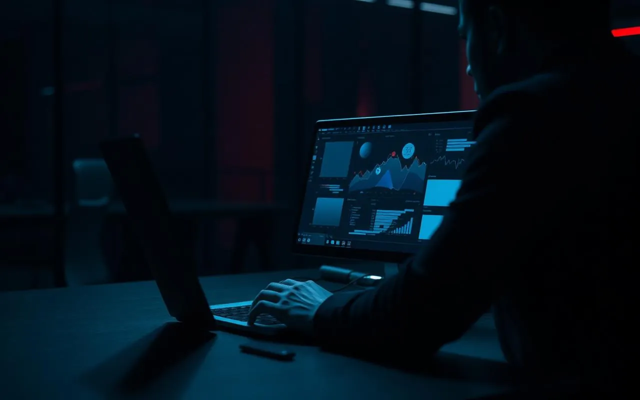 Professional working with business software on a laptop